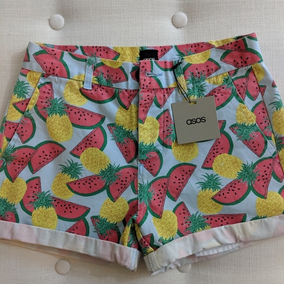ASOS Watermelon and Pineapple Jean Shorts Size 4 - Picture 4 of 7